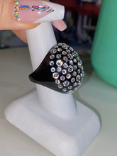 Oval Acrylic Crystal Ring In Black