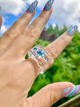 Acrylic Cube Ring With Blue Crystals