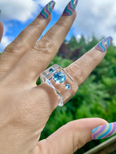 Acrylic Cube Ring With Blue Crystals