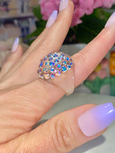 Clear Acrylic Dome Ring With Aurora Borealis Crystal Rhinestones