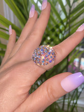 Clear Acrylic Dome Ring With Aurora Borealis Crystal Rhinestones