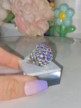 Clear Acrylic Dome Ring With Aurora Borealis Crystal Rhinestones