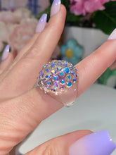 Clear Acrylic Dome Ring With Aurora Borealis Crystal Rhinestones