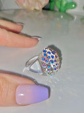 Clear Acrylic Dome Ring With Aurora Borealis Crystal Rhinestones