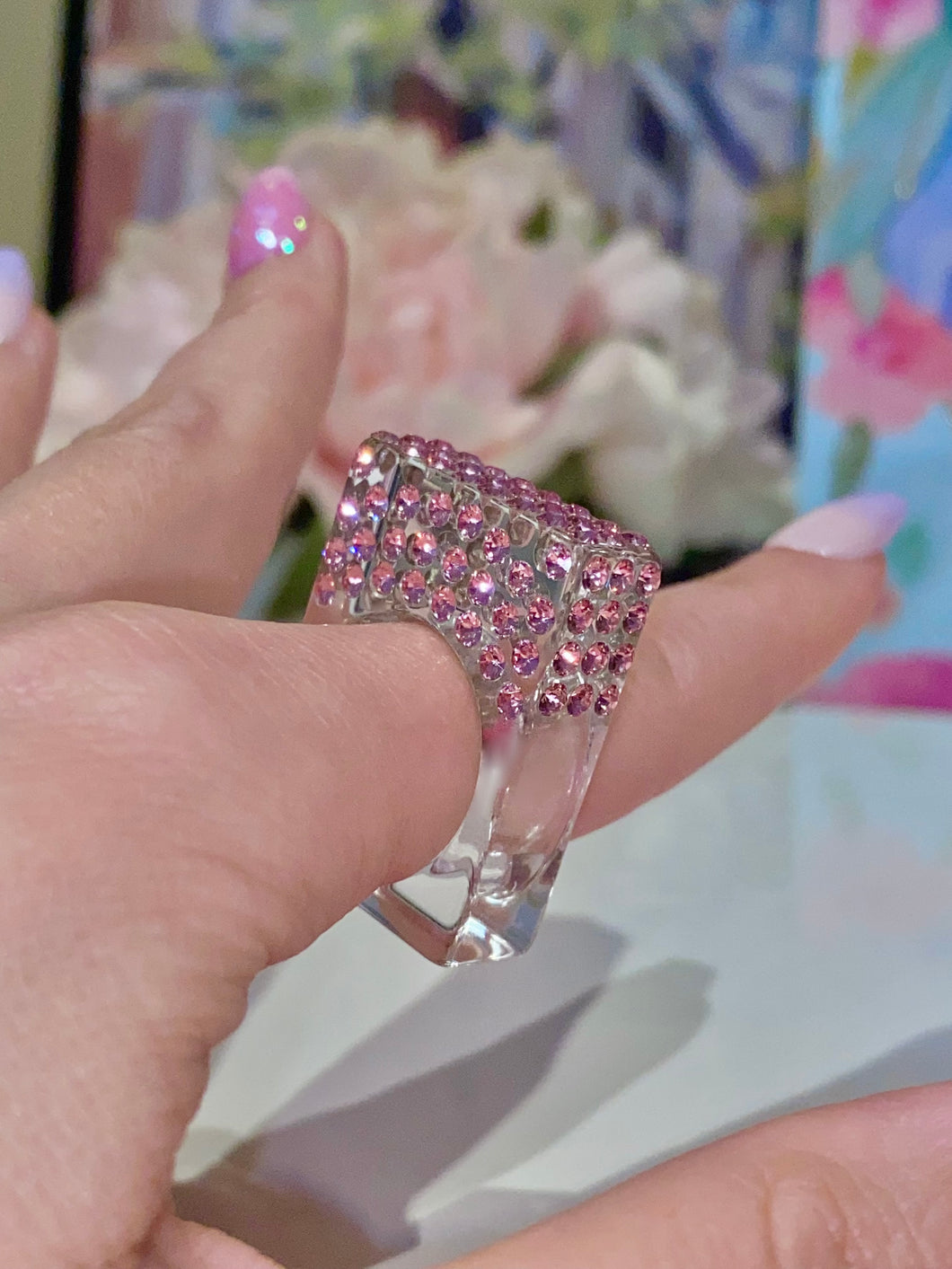 Rectangular Cube Ring In Pink