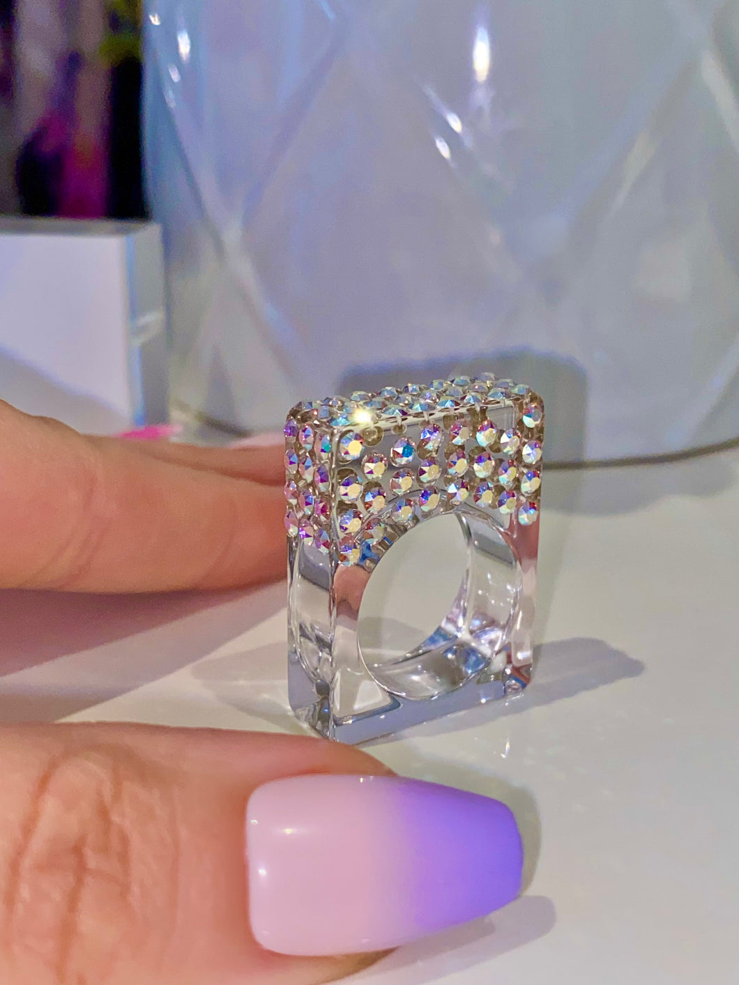 Rectangular Cube Ring In Aurora Borealis