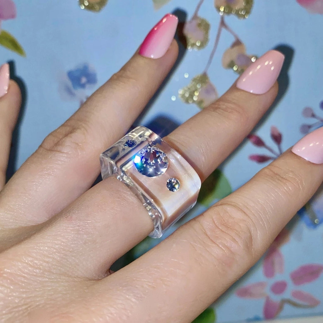 Transparent Crystal Lucite Cube Ring