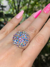 Clear Acrylic Dome Ring With Aurora Borealis Crystal Rhinestones