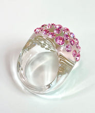 Clear Acrylic Dome Ring With Pink Crystal Rhinestones