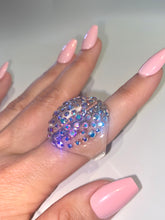 Oval Acrylic Crystal Ring With Aurora Borealis Crystals