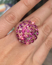 Clear Acrylic Dome Ring With Fuchsia Crystal Rhinestones