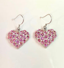 Heart Shaped Lucite Earrings With Pink Crystals