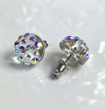 Clear Acrylic Stud Earrings With Aurora Borealis Crystal Rhinestones