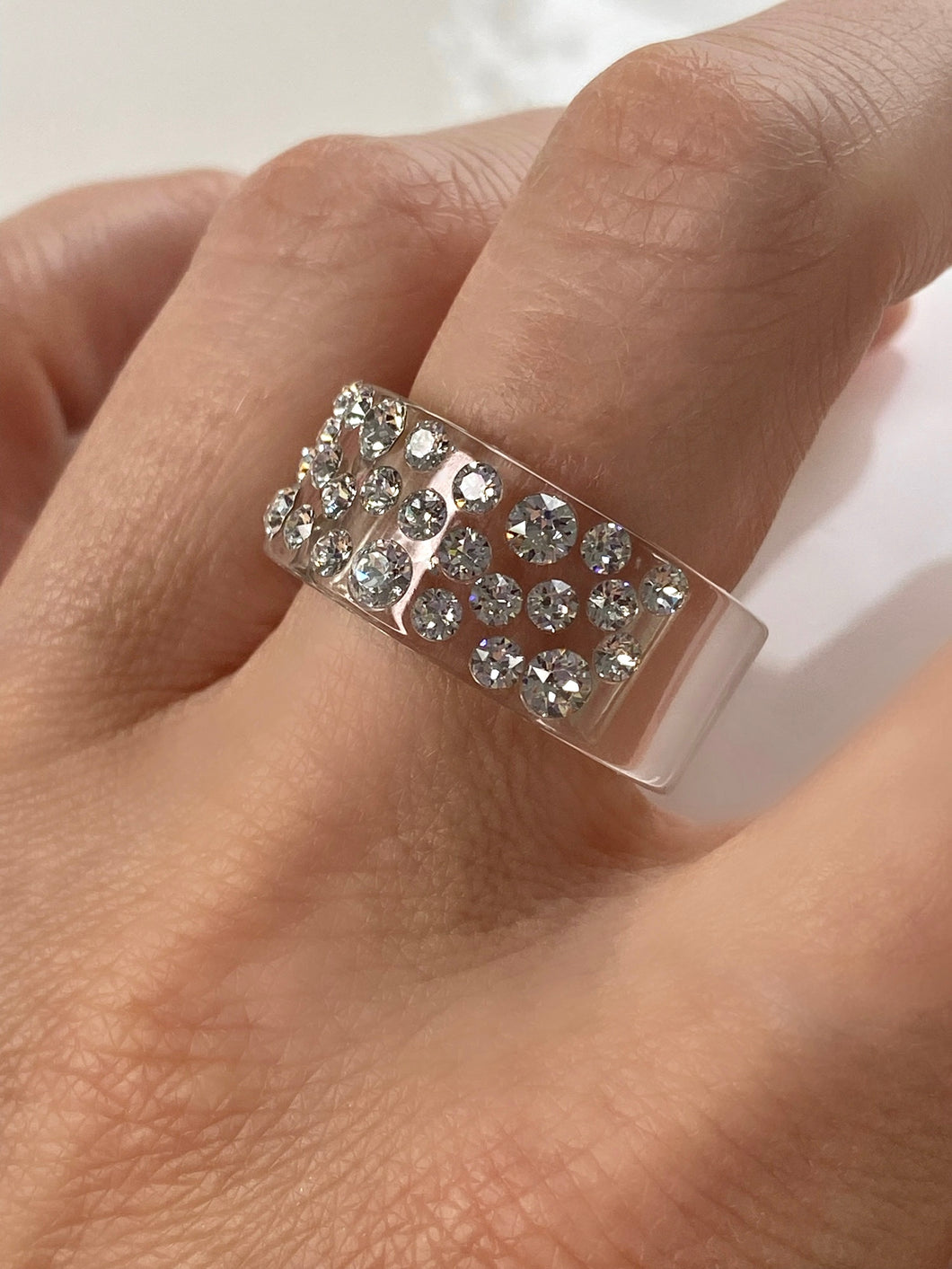 Clear Wide Band Acrylic Ring With Crystals