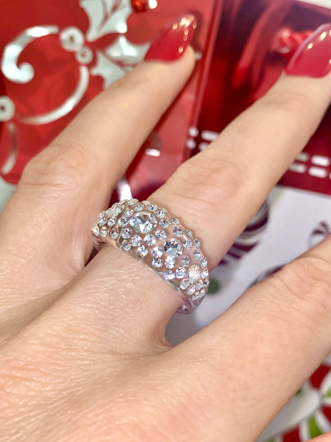 Clear Acrylic Crystal Ring With Crystals