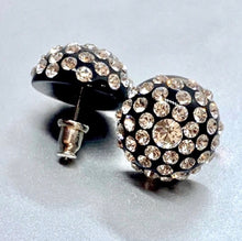 Large Black Acrylic Stud Earrings With Crystal Rhinestones