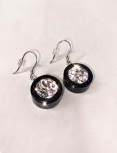 Chunky Black Acrylic Earrings With Crystal Gemstones