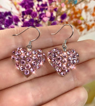 Heart Shaped Lucite Earrings With Pink Crystals