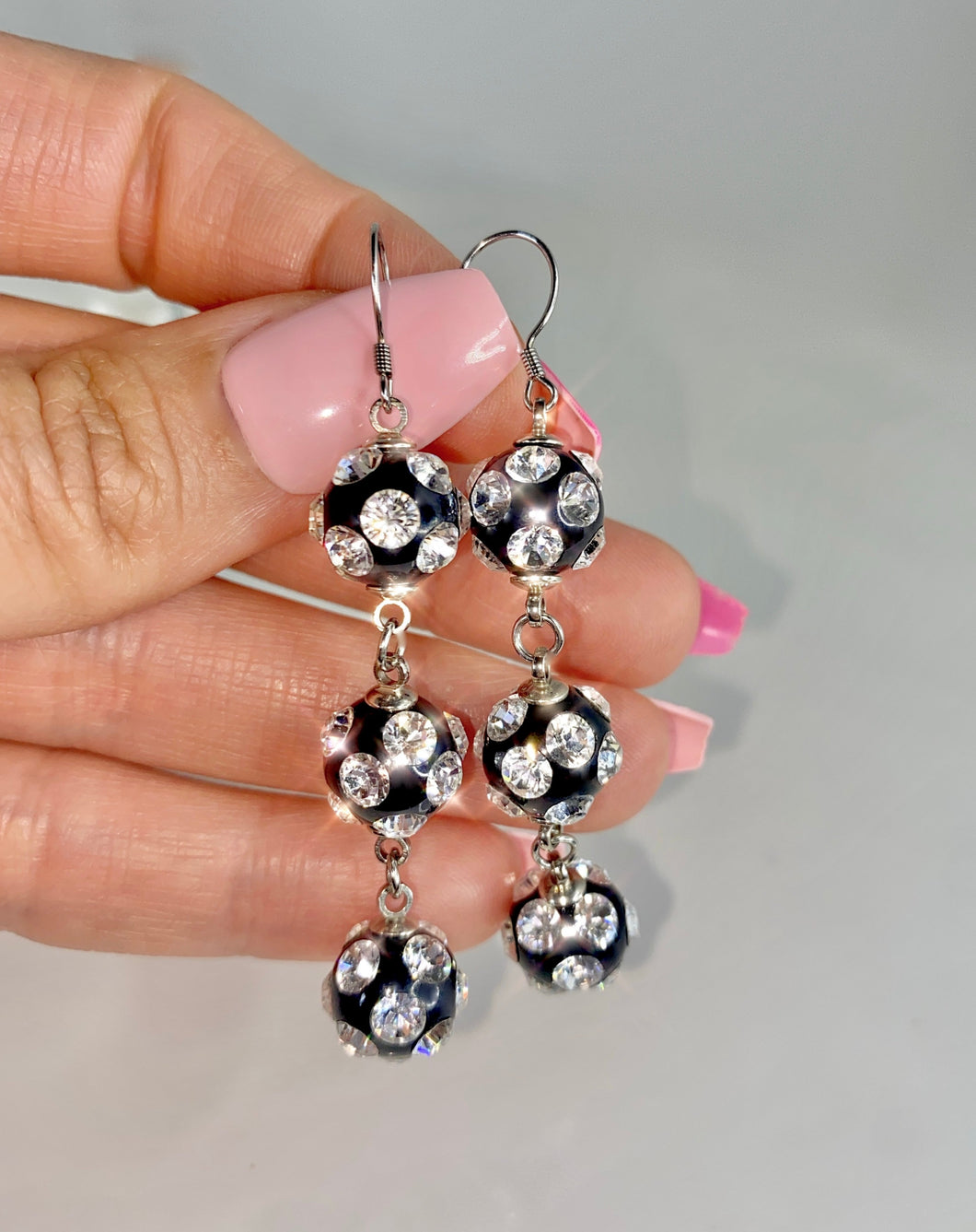 Sorrento Acrylic Crystal Ball Drop Earrings Black