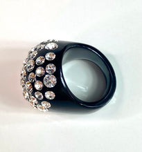Black Acrylic Ring With Crystal Rhinestones