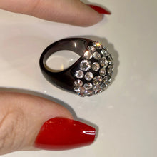 Black Acrylic Ring With Crystal Rhinestones