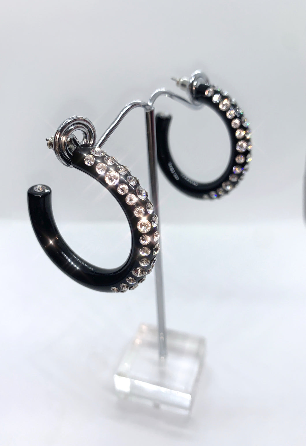 Black Acrylic Hoop Earrings With Crystal Rhinestones