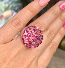 Clear Acrylic Dome Ring With Fuchsia Crystal Rhinestones