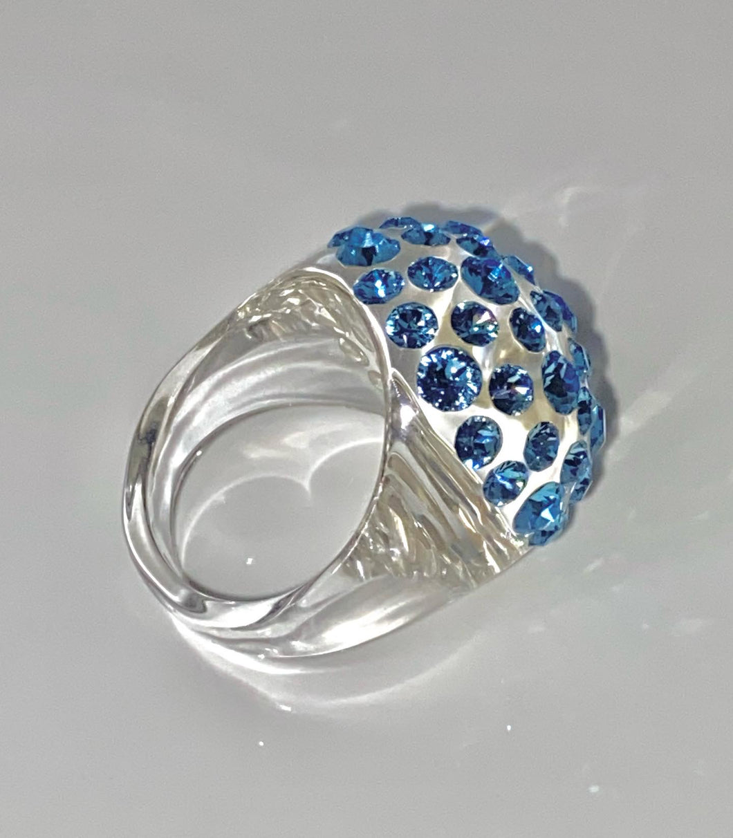 Blue Crystal Lucite Ring In Clear