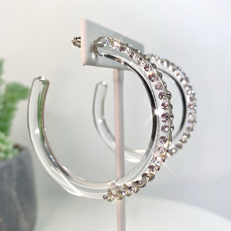 Red Carpet Acrylic Crystal Hoop Earrings Clear