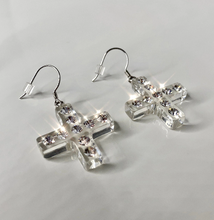 Clear Acrylic Cross Dangle Earrings With Crystal Rhinestones