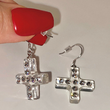 Clear Acrylic Cross Dangle Earrings With Crystal Rhinestones