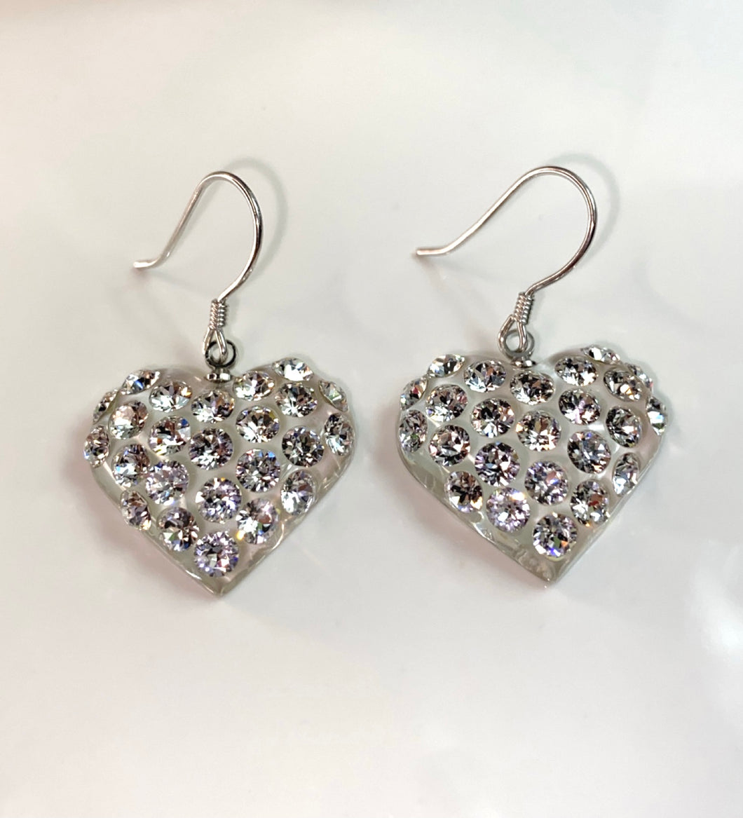 Heart Shaped Lucite Earrings With Crystals