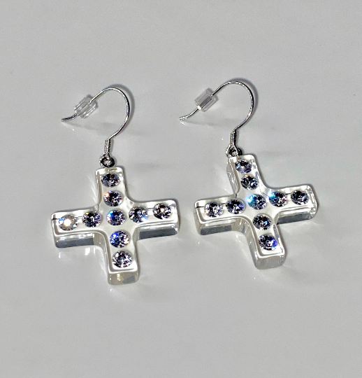 Clear Acrylic Cross Dangle Earrings With Crystal Rhinestones