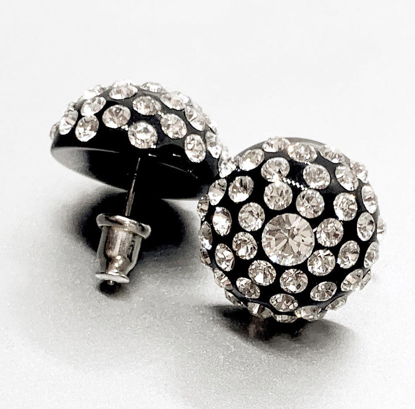 Large Black Acrylic Stud Earrings With Crystal Rhinestones
