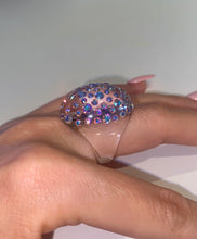 Oval Acrylic Crystal Ring With Aurora Borealis Crystals