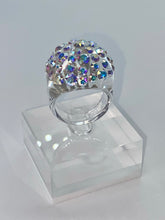 Clear Acrylic Dome Ring With Aurora Borealis Crystal Rhinestones