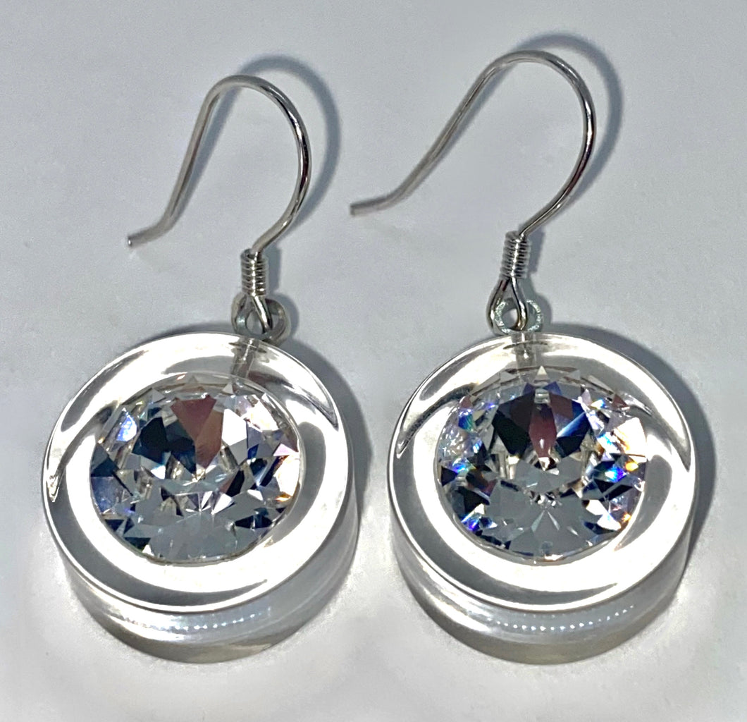 Chunky Clear Acrylic Earrings With Crystal Gemstones