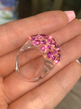 Clear Acrylic Dome Ring With Fuchsia Crystal Rhinestones