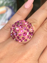 Clear Acrylic Dome Ring With Fuchsia Crystal Rhinestones
