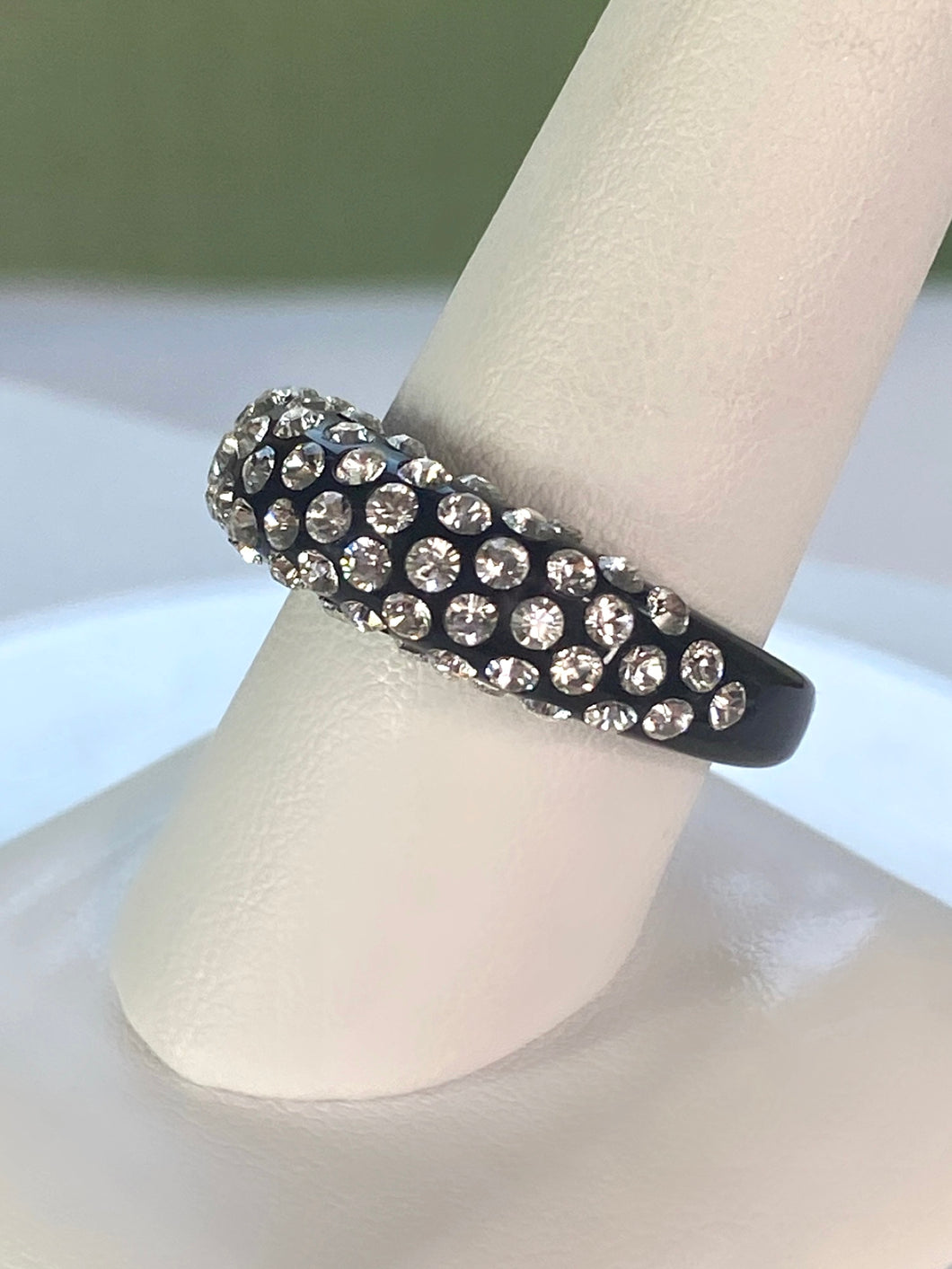 Black Acrylic Ring With Crystals