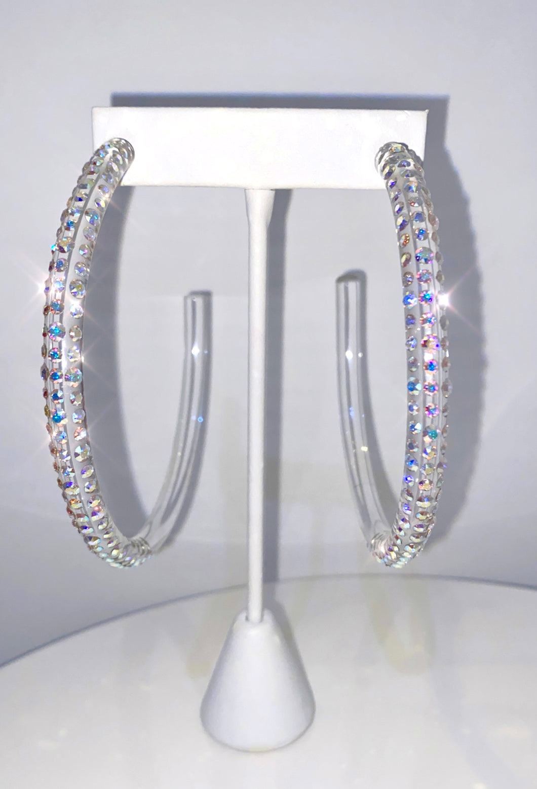 Oversized Acrylic Hoop Earrings With Aurora borealis Crystals