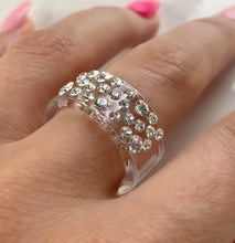 Clear Wide Band Acrylic Ring With Crystals