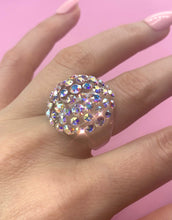 Clear Acrylic Dome Ring With Aurora Borealis Crystal Rhinestones