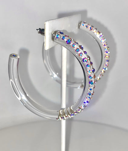 Red Carpet Acrylic Crystal Hoop Earrings In Aurora Borealis