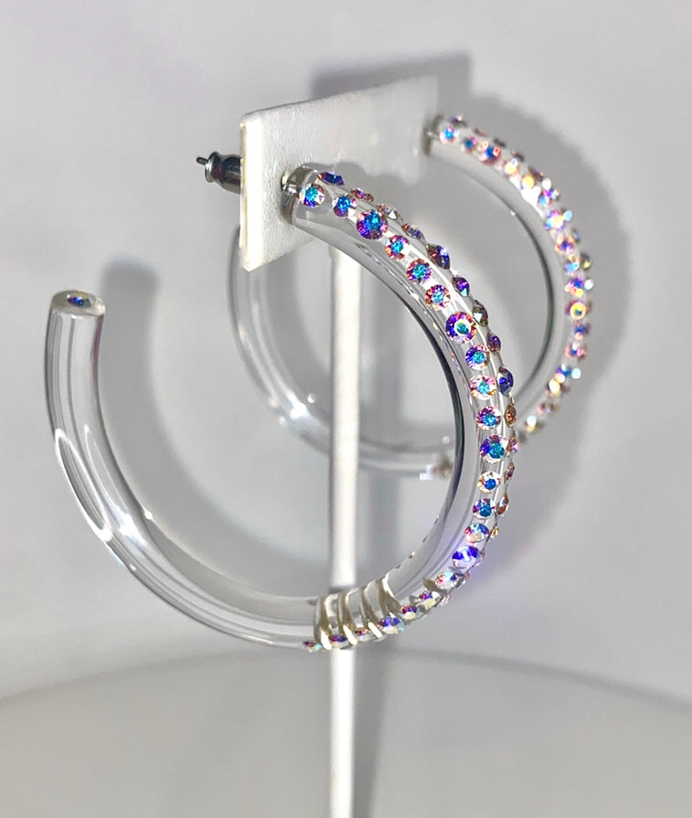 Red Carpet Acrylic Crystal Hoop Earrings In Aurora Borealis