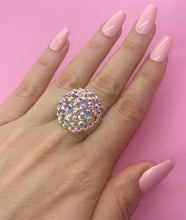 Clear Acrylic Dome Ring With Aurora Borealis Crystal Rhinestones