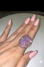 Oval Acrylic Crystal Ring With Aurora Borealis Crystals