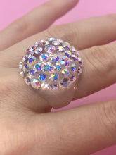Clear Acrylic Dome Ring With Aurora Borealis Crystal Rhinestones