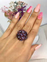 Purple Mixed Crystal Crystal Acrylic Ring In Black