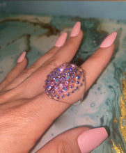 Oval Acrylic Crystal Ring With Aurora Borealis Crystals